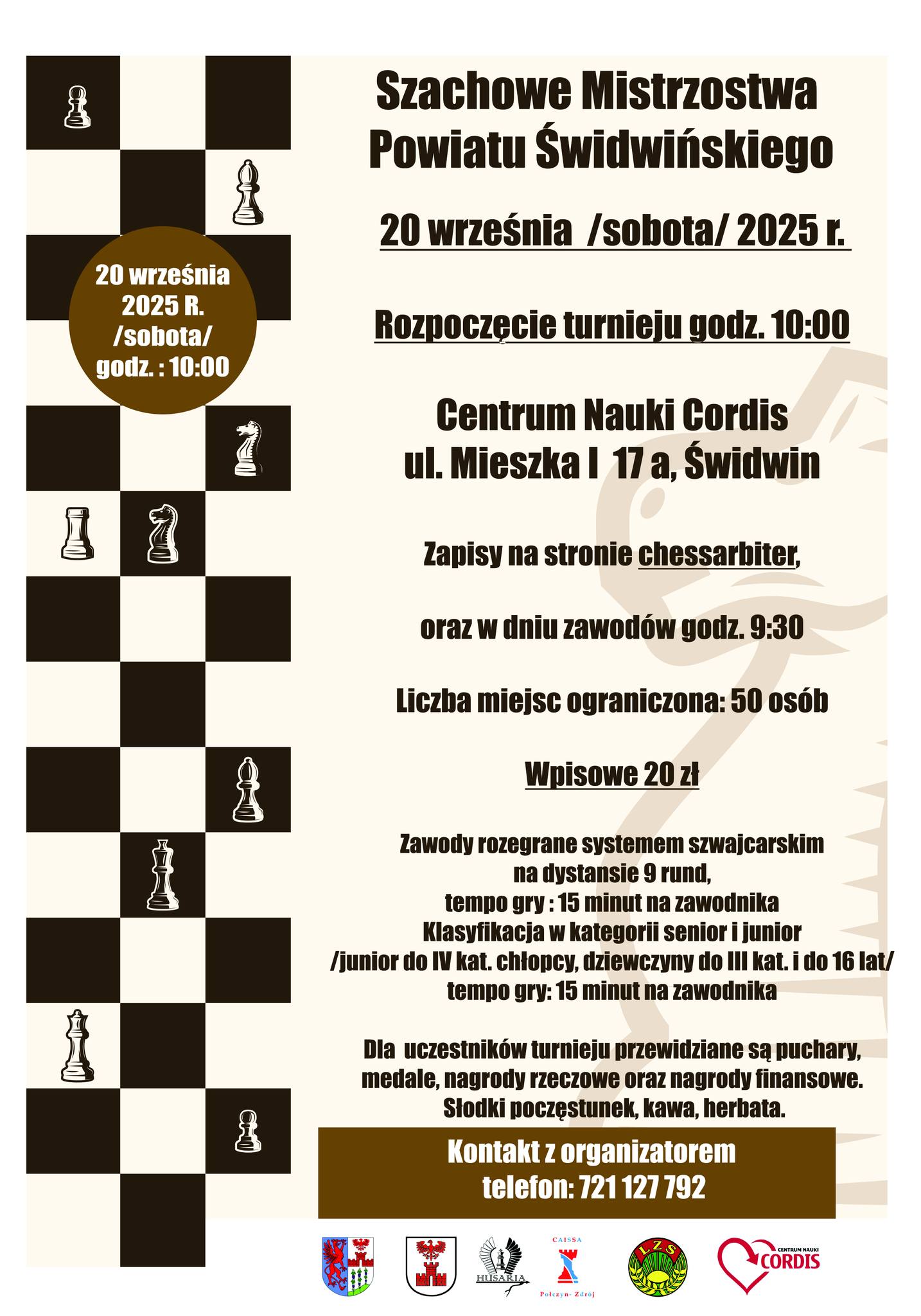 20.09.2025r. godz. 10.00 – Szachowe Mistrzostwa Powiatu Świdwińskiego